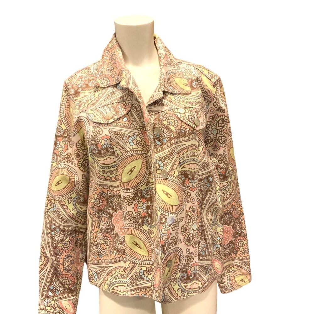 Ruby Rd Floral Fun Print Jacket women's size 16 Bright colors button front